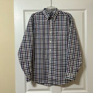 Nautica Men's Wrinkle-Resistant Blue, White, Purple Plaid Button Down‎ Shirt